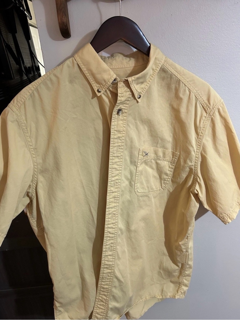 Eddie Bauer Yellow Short-Sleeve Button-Down Shirt 100% Cotton Summer